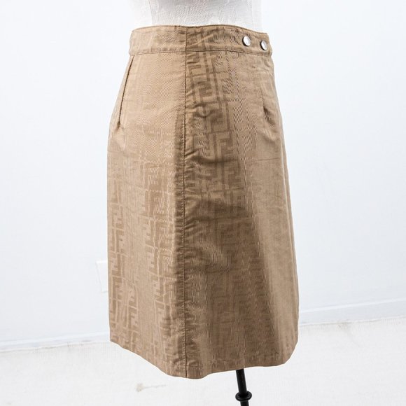 Fendi 6 Reversible Leather FF Logo Print Skirt Tan Vintage NWOT - Picture 7 of 16
